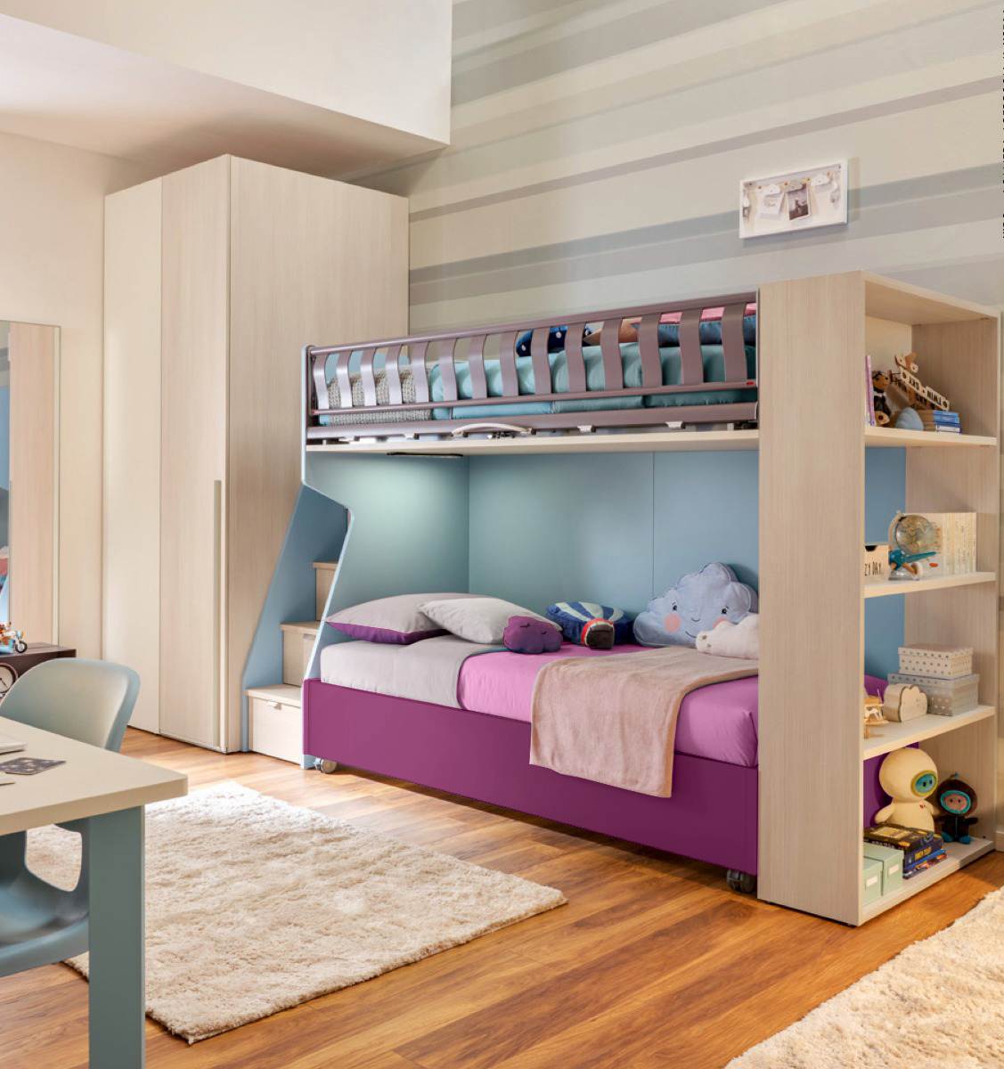 Letto sommier con ruote Moretti Compact, 80x200, finitura lampone