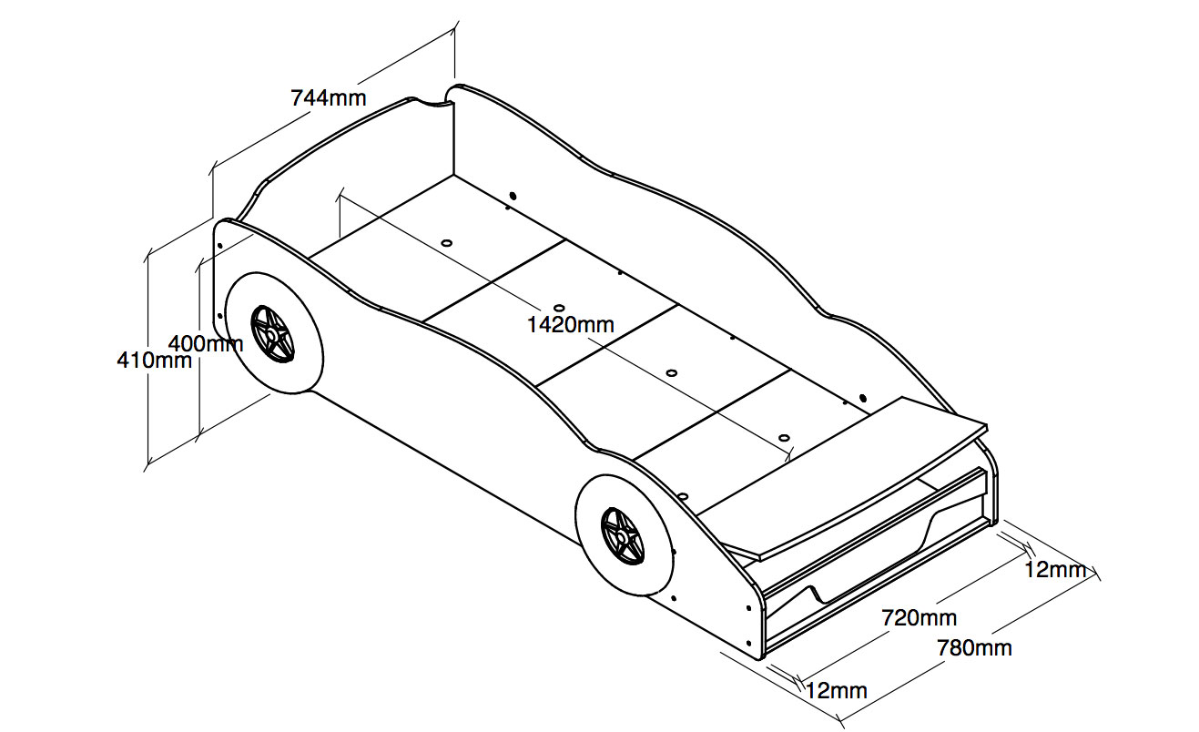 Lettino auto polizia per bambini, blu laccato