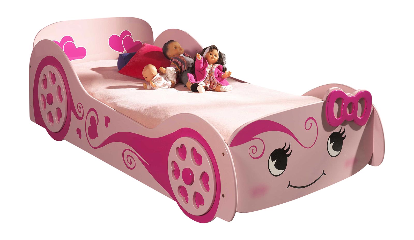 Letto per bambine design macchina, finitura Rosa laccato