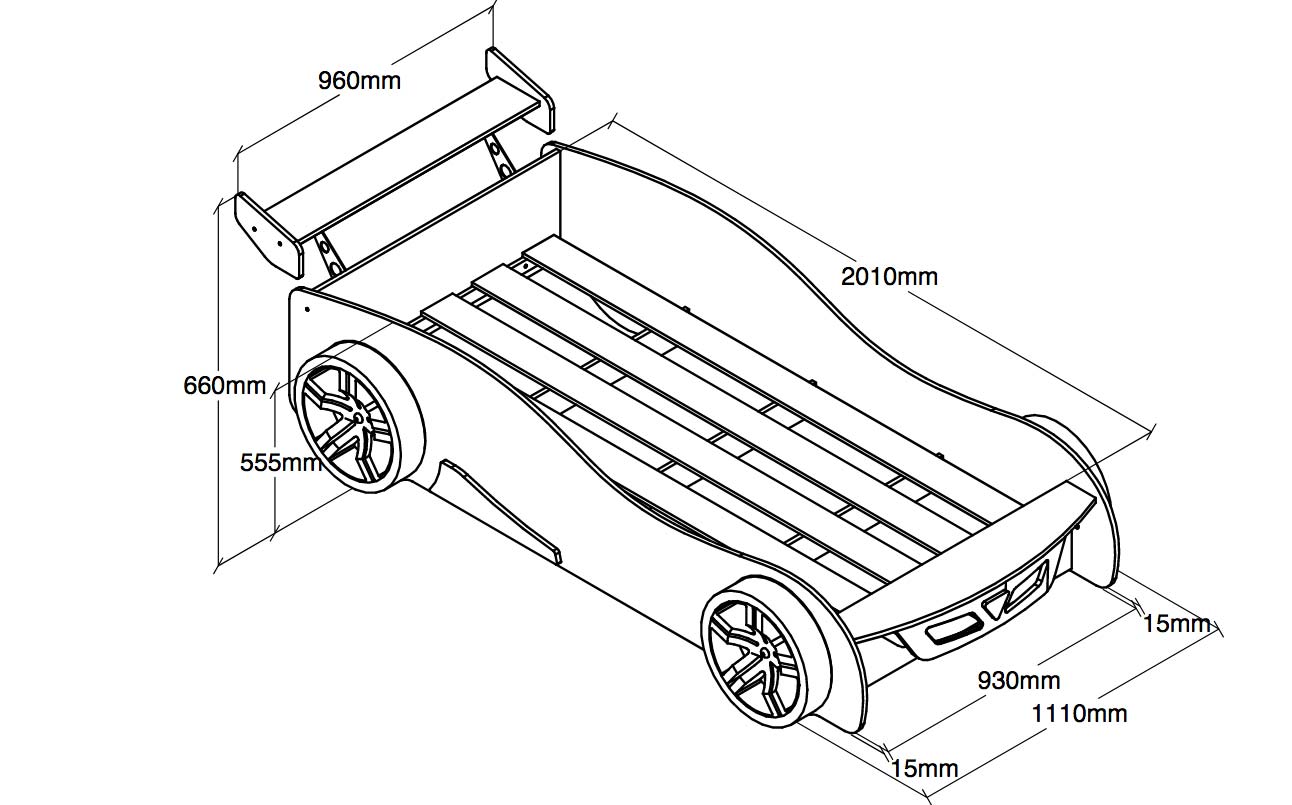 Letto a macchina per bambini, finitura Rosso laccato