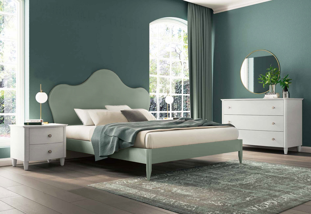Letto matrimoniale Vittoria con testata retrofinita in finitura Agave