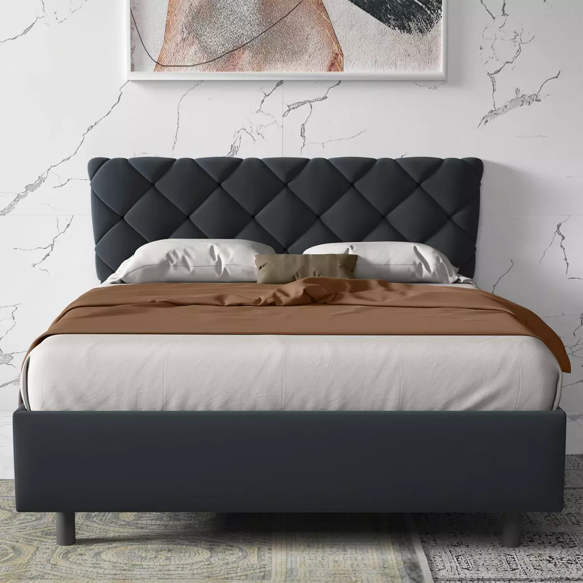 letto con box grigio scuro