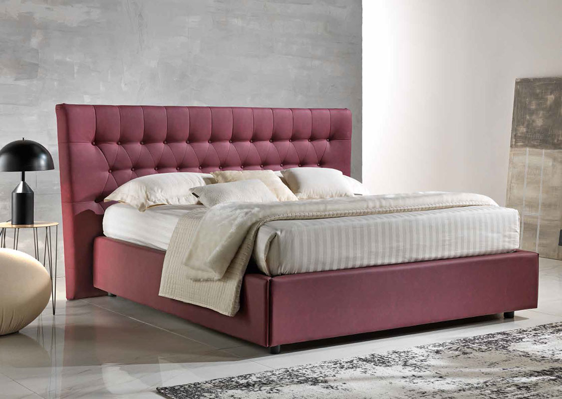 Letto contenitore matrimoniale in ecopelle Ciclamino