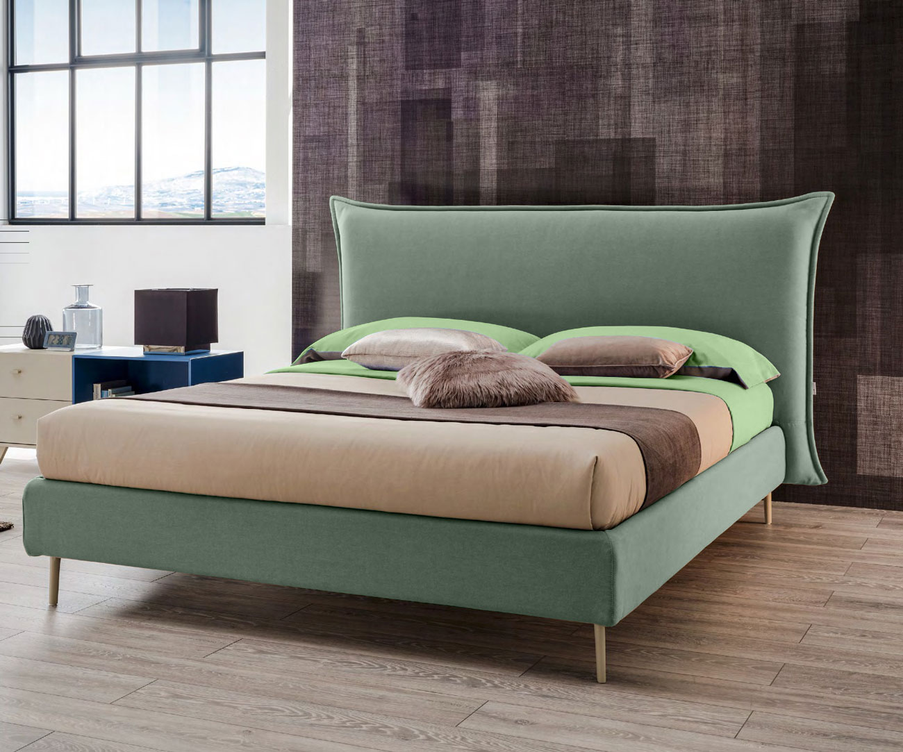 Letto matrimoniale Nathy, king size in finitura Caraibi