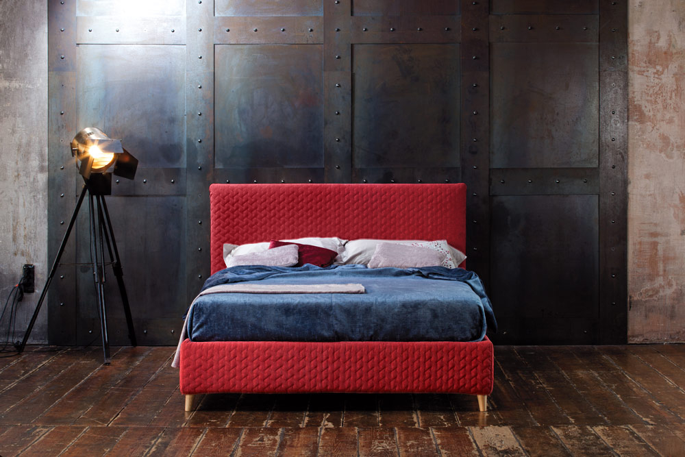 Letto matrimoniale Margherita con contenitore, disponibile in 70 finiture, Made in Italy