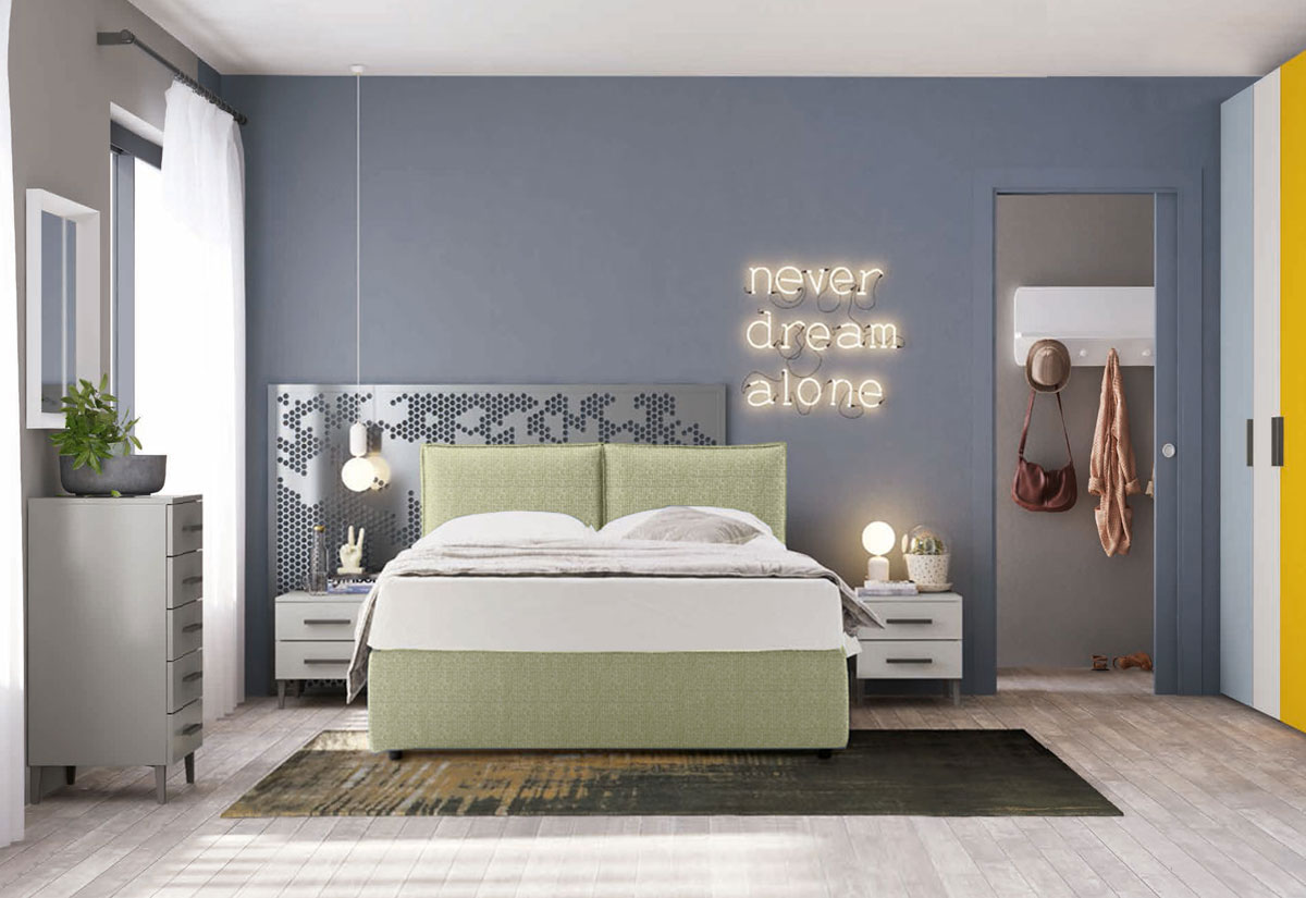 Letto matrimoniale Twin sfoderabile, moderno ed imbottito, finitura Domy