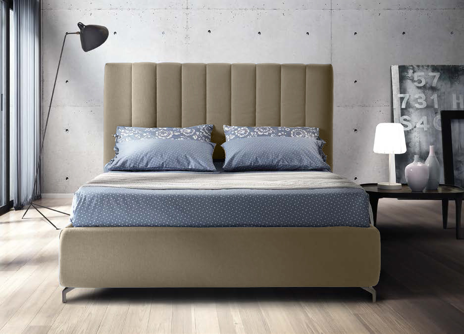 Letto moderno matrimoniale in tessuto, finitura Bronzo