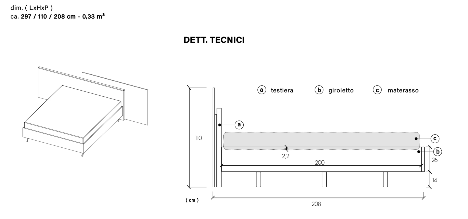 Letto matrimoniale con testiera sfalsata, Noce caramello e velluto Beige