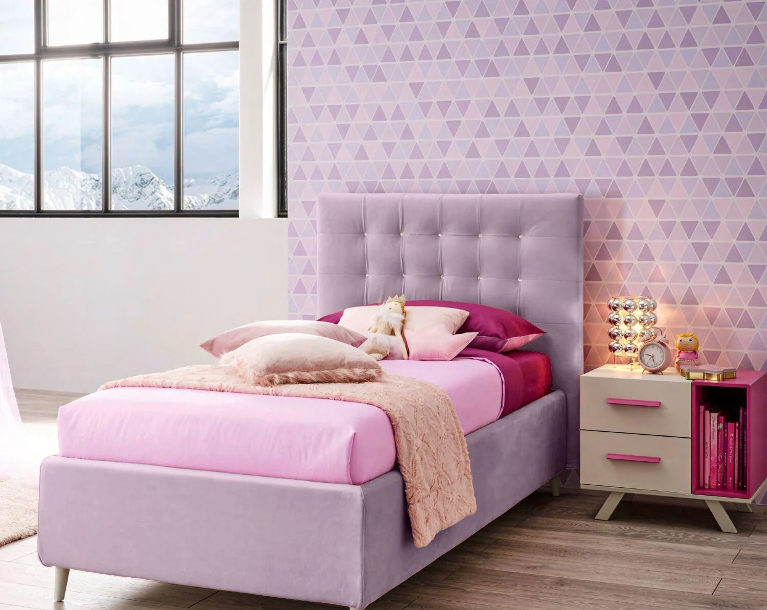 Letto singolo Pixel Moretti Compact con contenitore laterale, tessuto VL 12