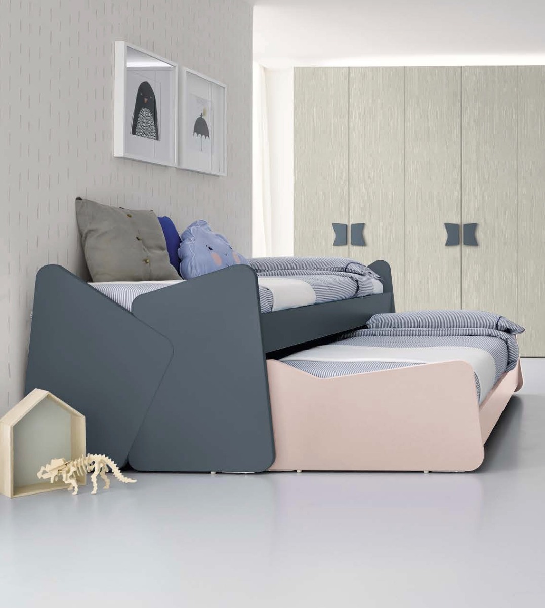 Letto multifunzionale 2 posti, finitura Blu opale e Cipria