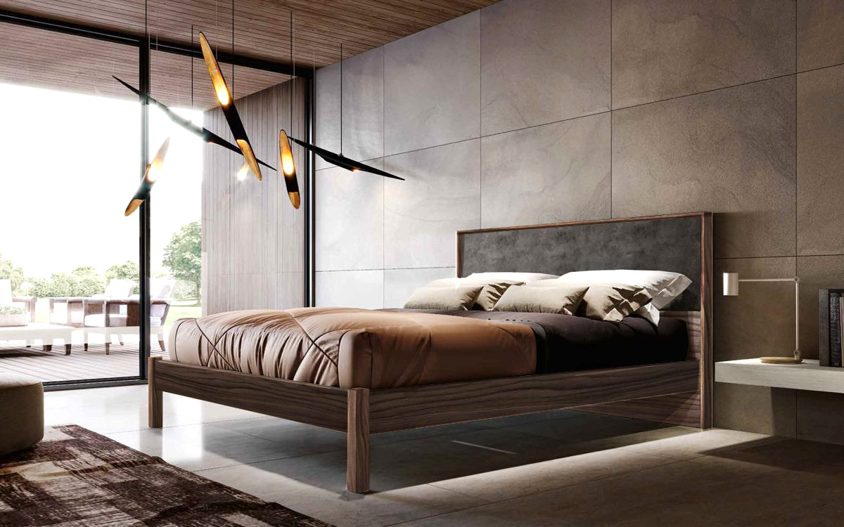 Letto matrimoniale in legno, Noce Moro con inserto Graniglia scura