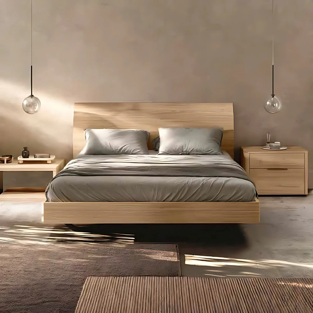 Letto matrimoniale moderno, Noce biondo, 160x190