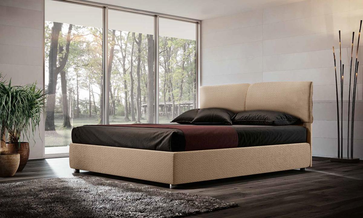 Letto matrimoniale sfoderabile, testata retrofinita tessuto Nocciola
