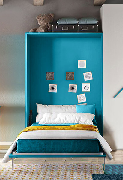 Innovativo Letto a scomparsa una piazza e mezza, colore Oceano 