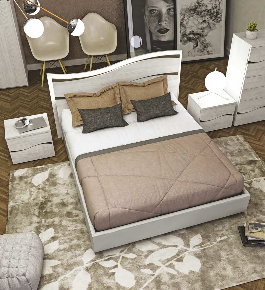 Lettoc matrimoniale contenitore, finitura Olmo bianco e ecopelle Bianca