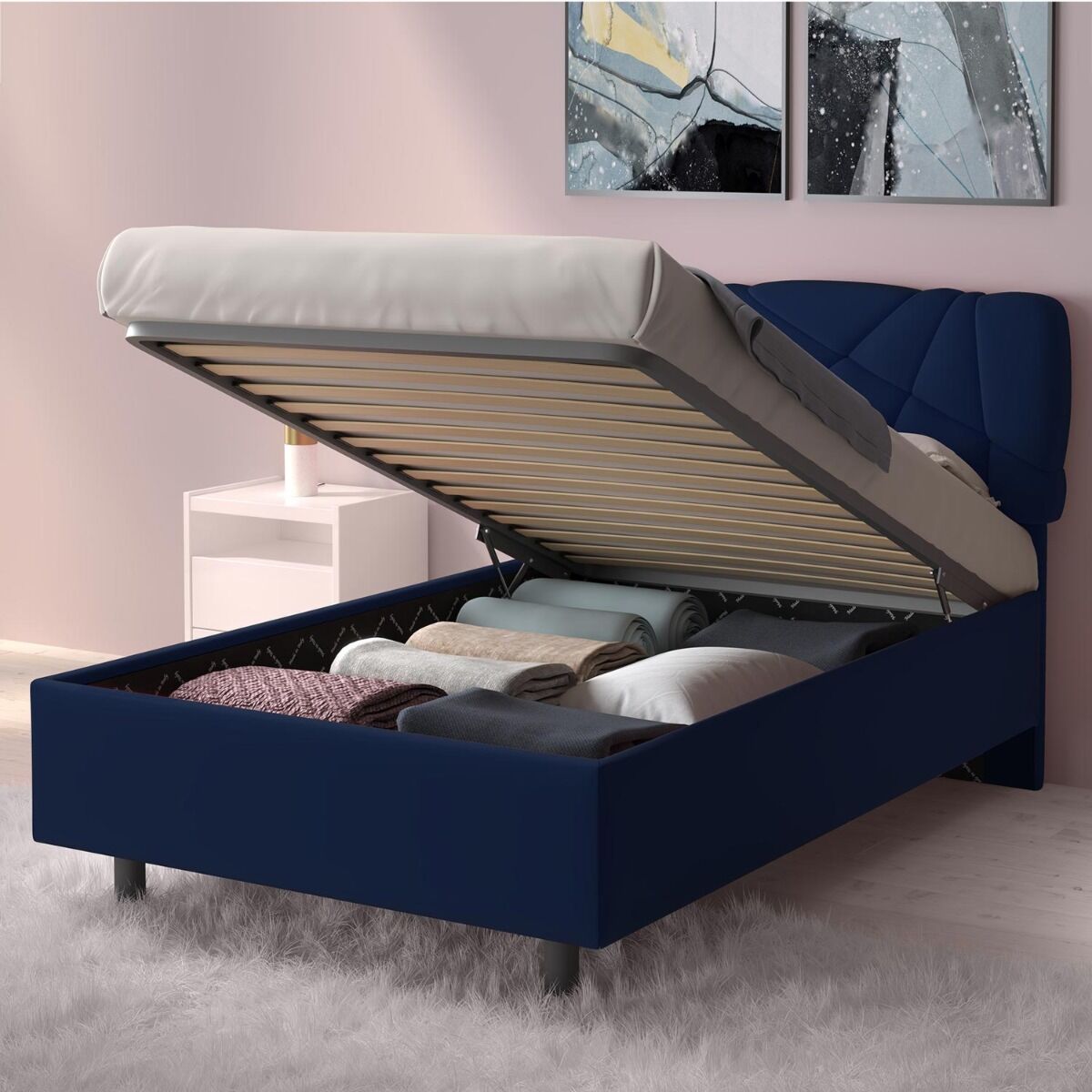 Letto Lycra Blu 1 piazza e mezza con contenitore