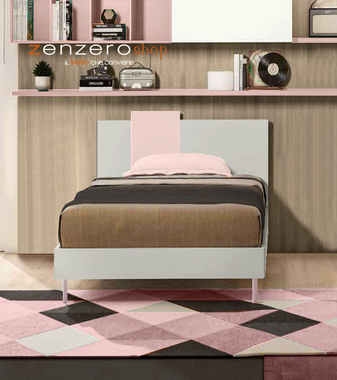 Letto singolo Rosa confetto e Grigio seta, POP 2