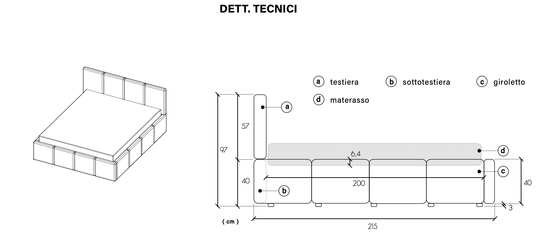 Camera da letto con letto imbottito, armadio e comodini