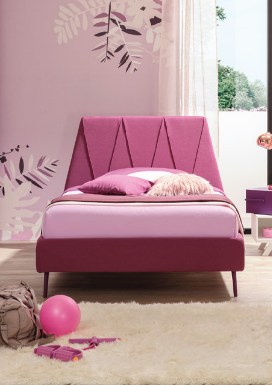 Letto singolo Peak Poly imbottito in tessuto VL14, Moretti Compact