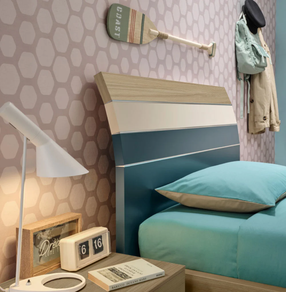 Letto Bend una piazza e mezza Moretti Compact, Rovere, Pavone e Crema