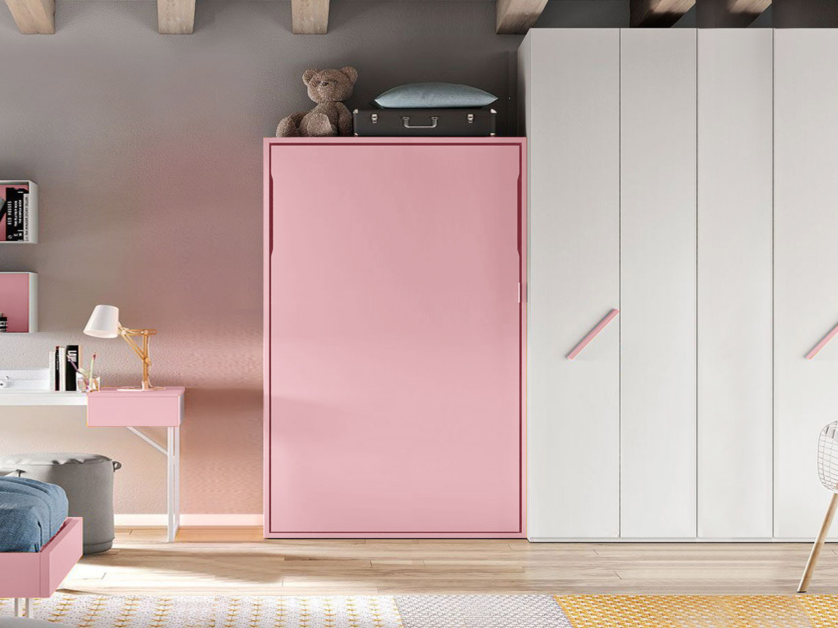 Letto a scomparsa per ragazzi una piazza e mezza, colore Cipria