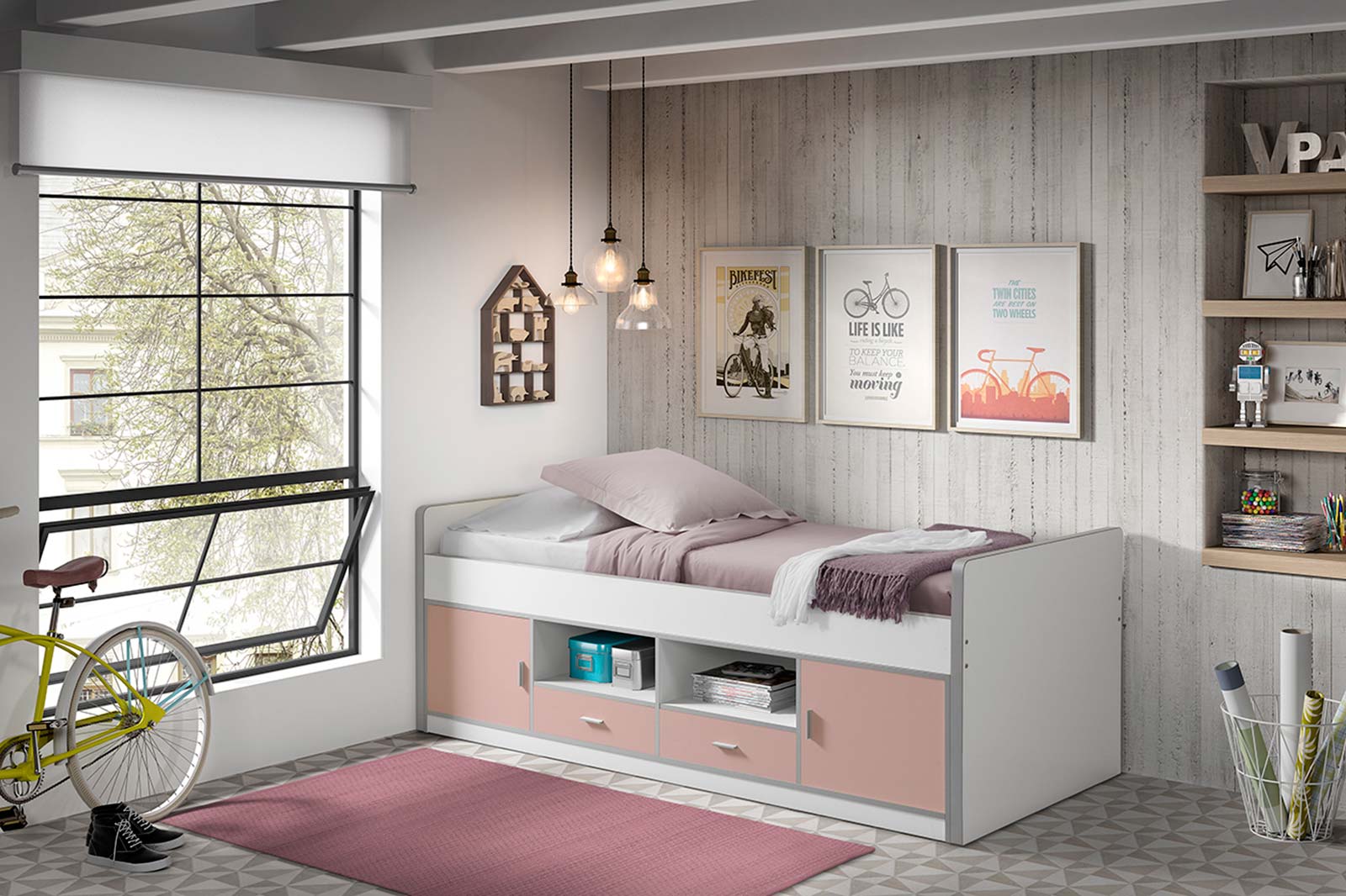 Letto salvaspazio con cassetti, disponibile in 7 colori