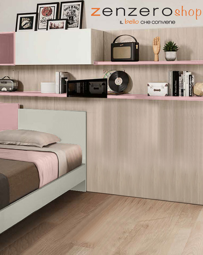 Letto singolo Rosa confetto e Grigio seta, POP 2
