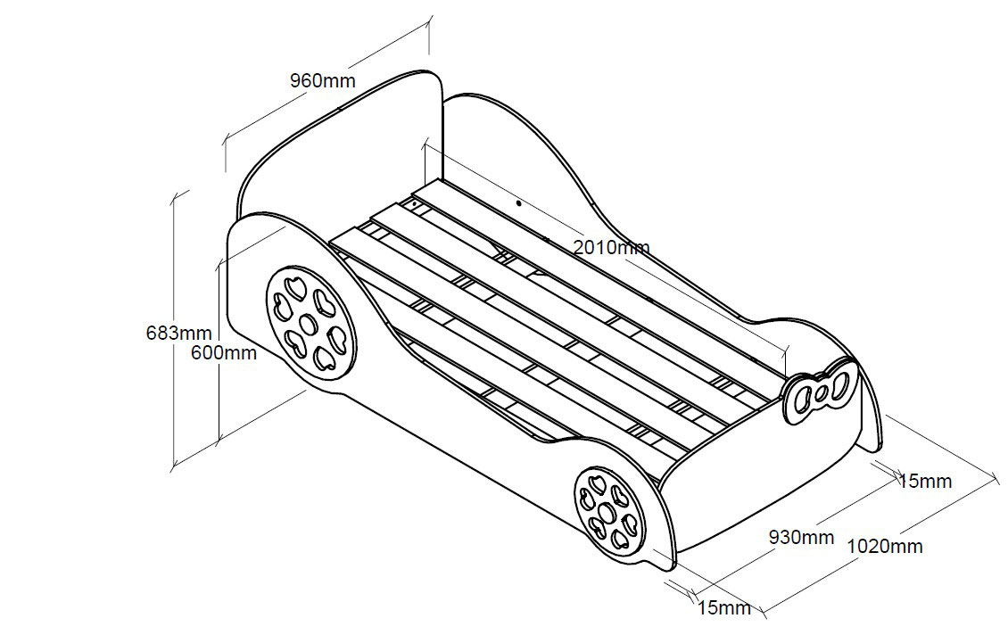 Letto per bambine design macchina, finitura Rosa laccato