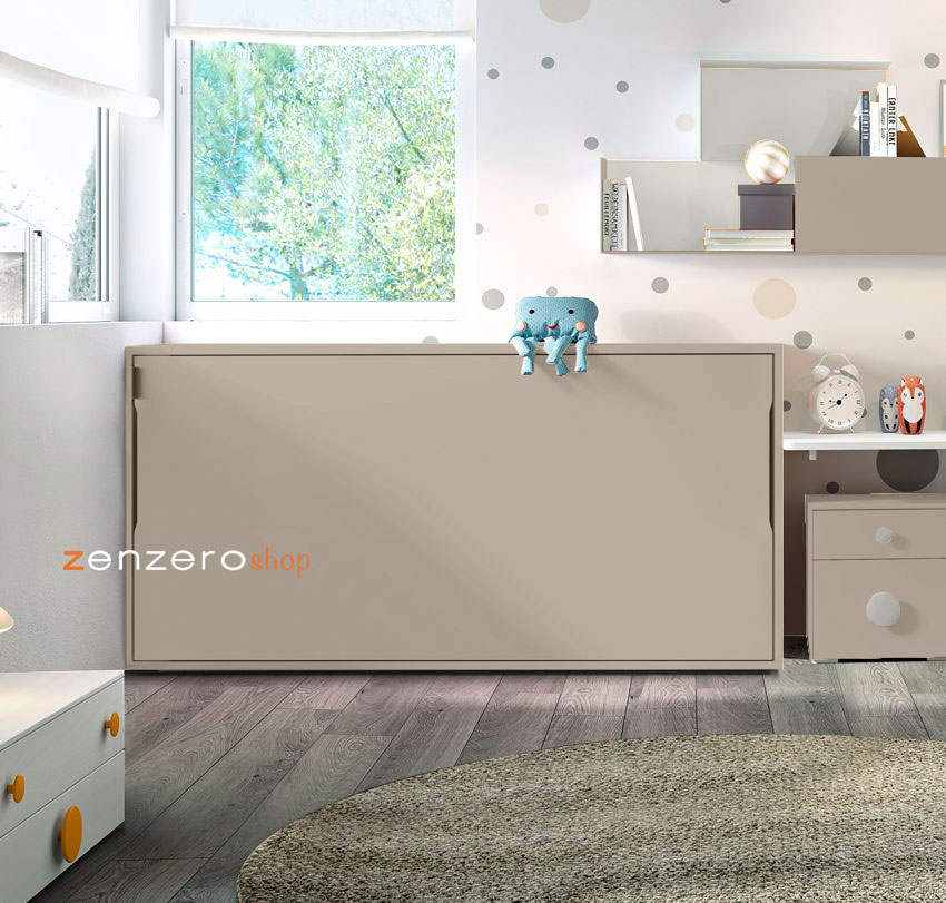 Letto salvaspazio orizzontale in finitura Tortora