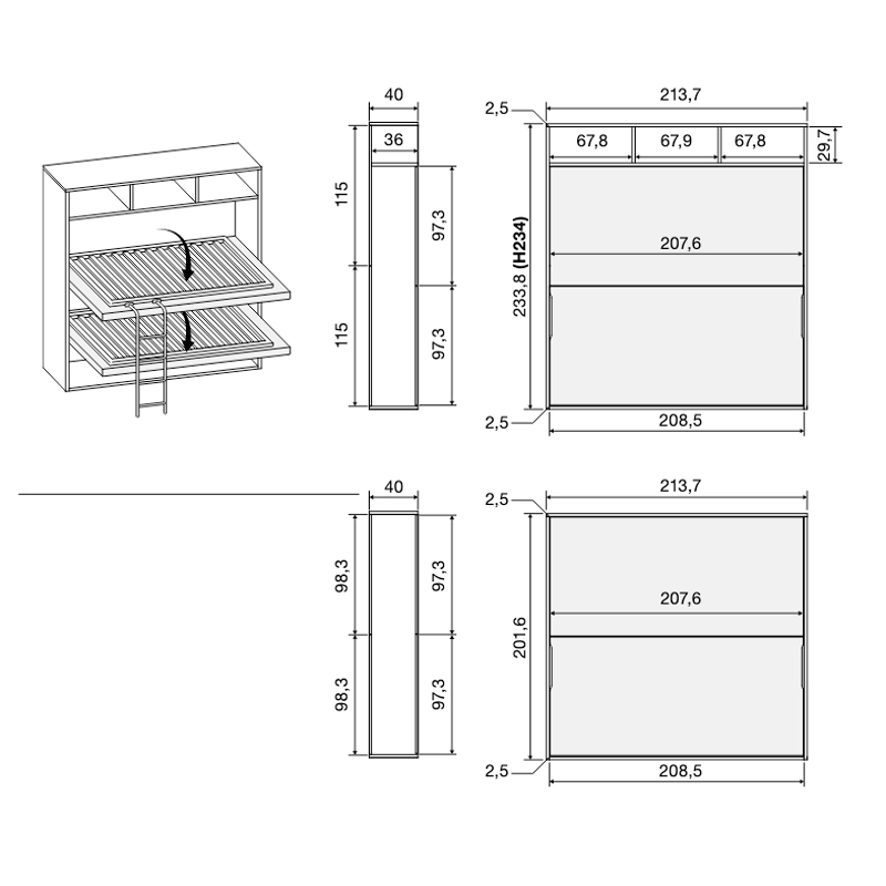 armadiatura con letto a castello