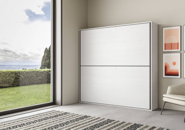 Letto Slide Bianco frassino, composto da due letti singoli a castello a scomparsa