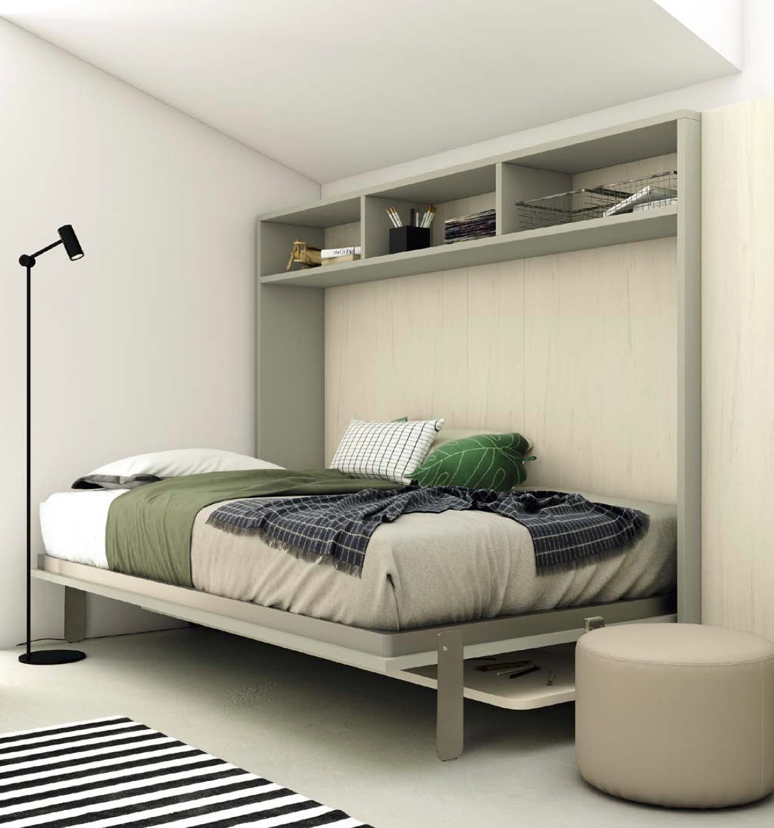 Letto a scomparsa con scrivania, finitura Domy, Natural wood