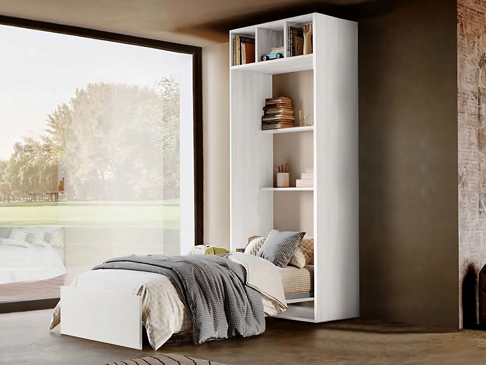 Letti a scomparsa prezzi economici, con libreria, bianco altea