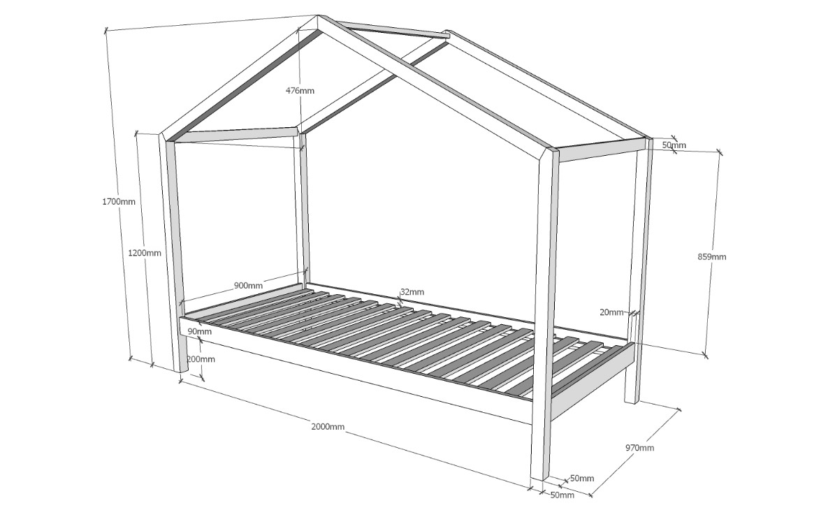 Letto montessoriano bambini design a casetta, Bianco laccato