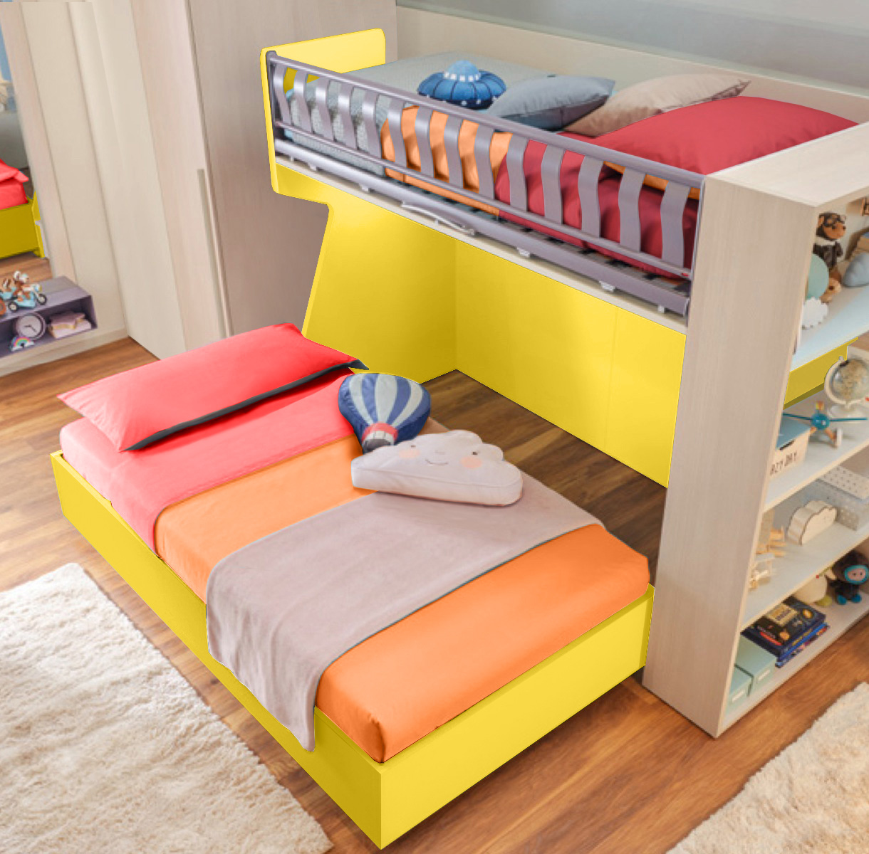 Letto sommier piazza e mezza con ruote, finitura Giallo senape Zenzero Shop