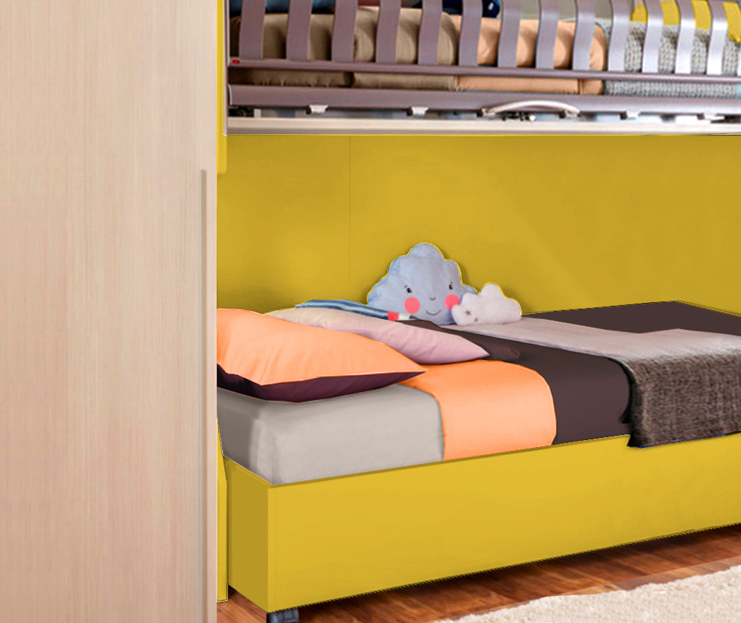 Letto sommier piazza e mezza con ruote, finitura Giallo senape Zenzero Shop