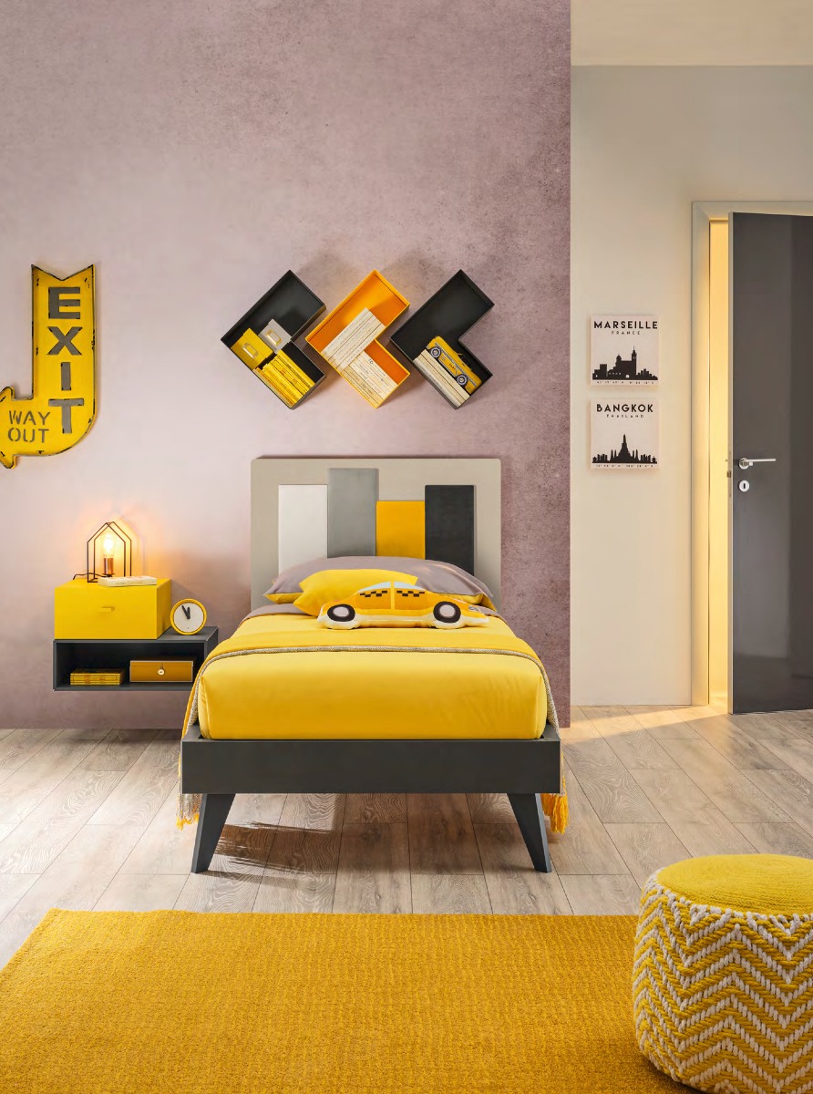 Letto singolo Baloo in finitura Nocciola e Grafite, Moretti Compact