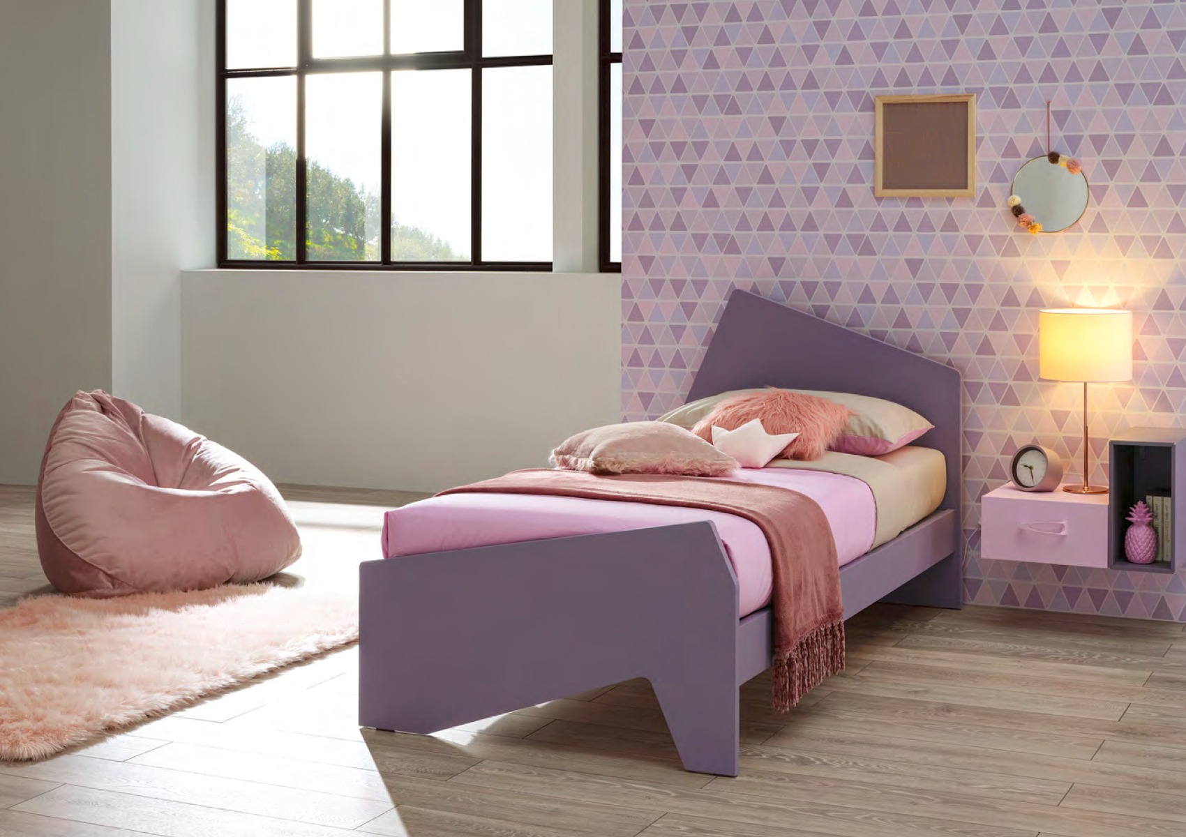 Letto singolo Bella con testata e pediera Moretti Compact, finitura Mora
