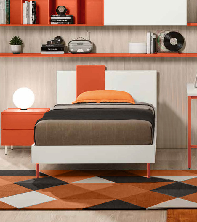 Letto singolo POP 02, finitura Corallo e Bianco Opaco