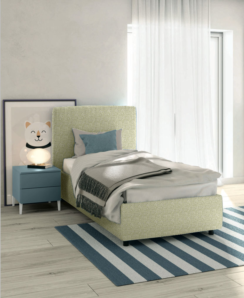 Letto singolo in tessuto in finitura Domy