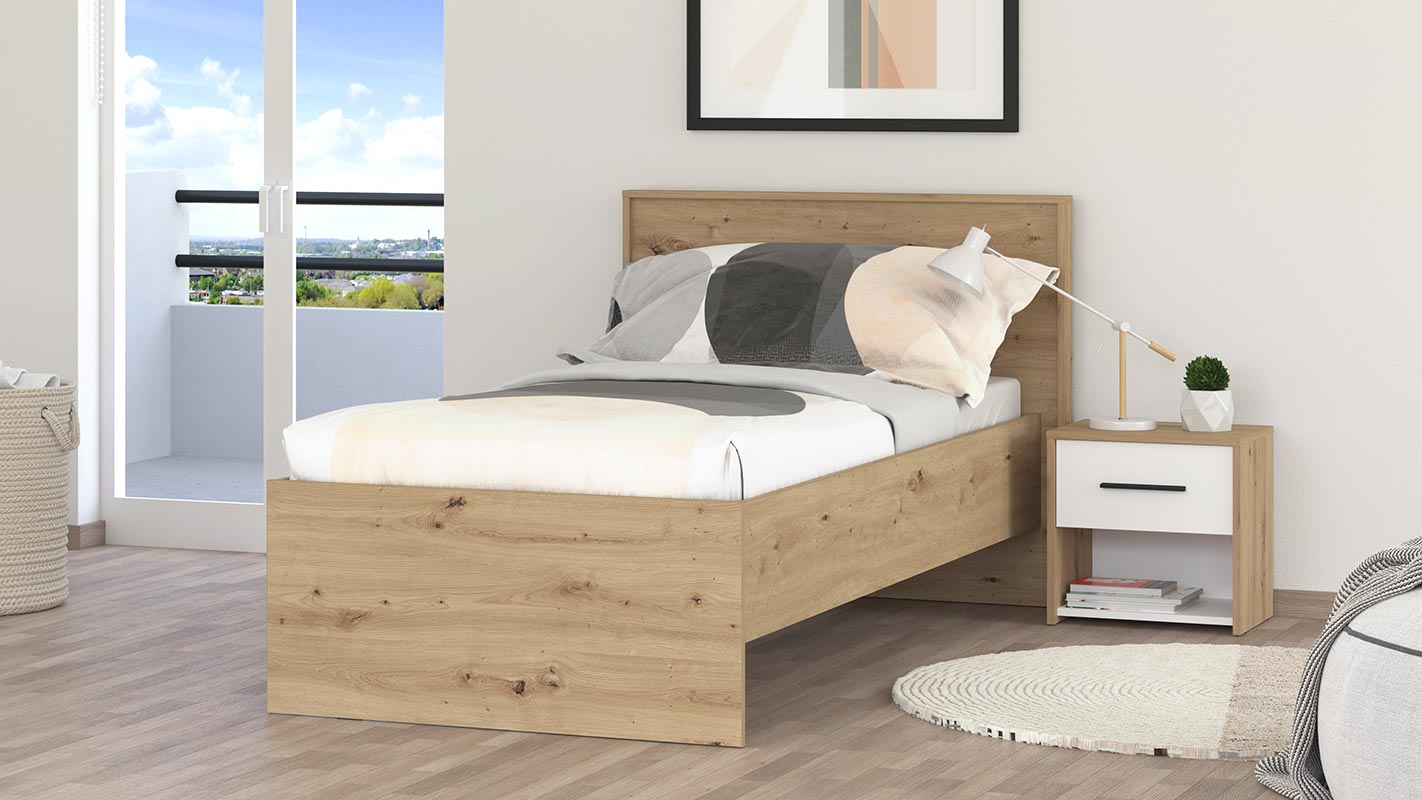 Letto industry singolo economico, finitura Rovere