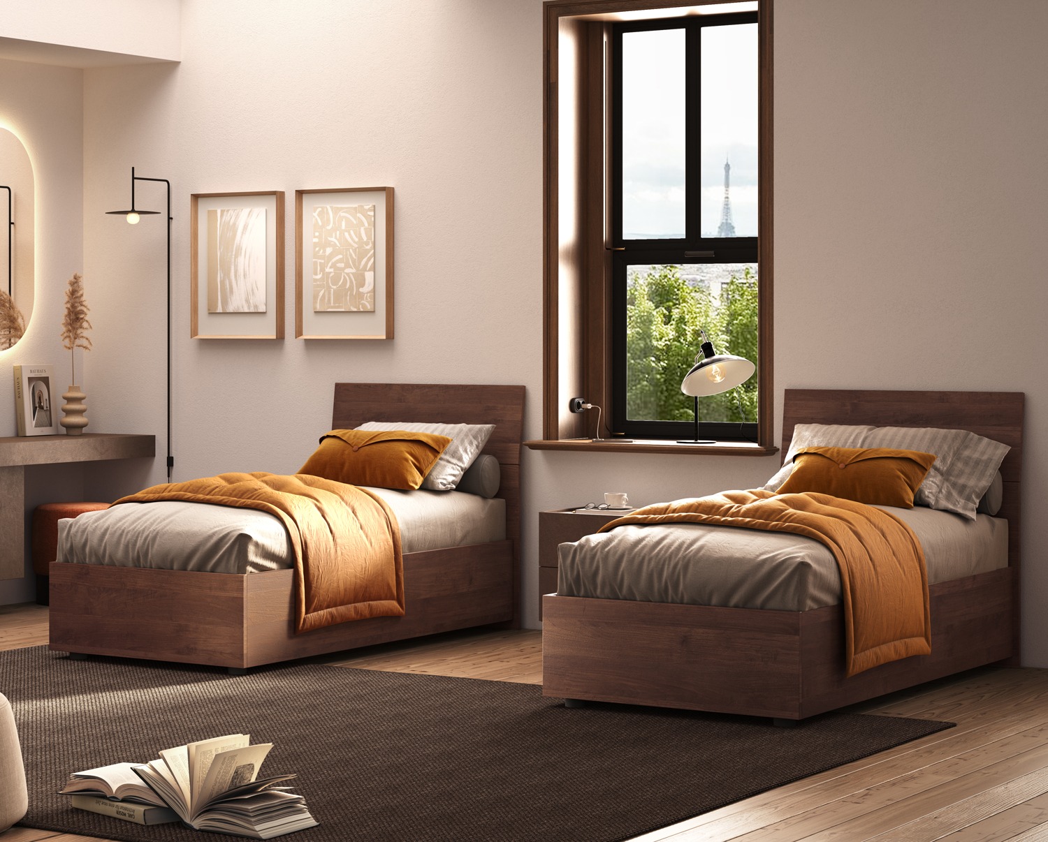 Letto singolo moderno, finitura Mercure, 80x195