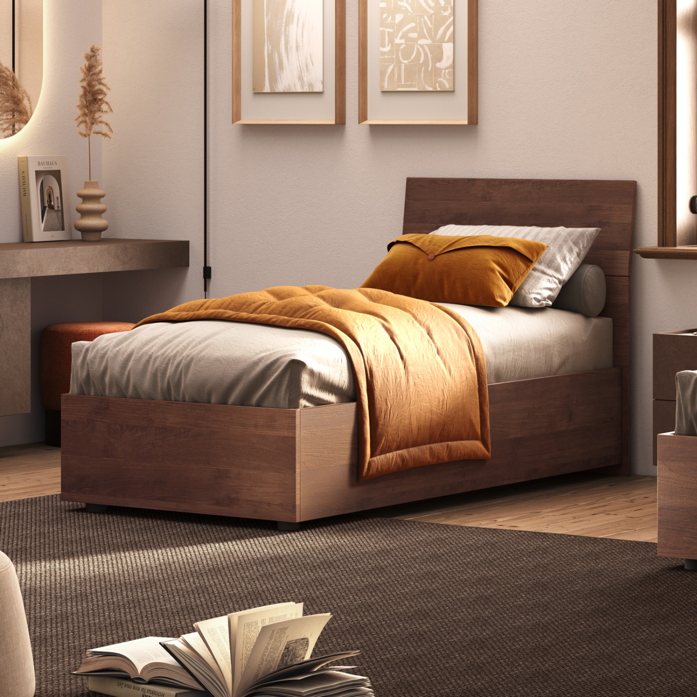 Letto singolo moderno, finitura Mercure, 80x195