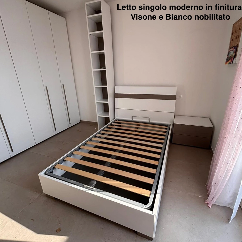 Letto singolo Grigio cenere e Senape