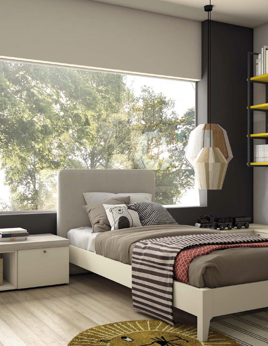 Letto in tessuto singolo per camerette, finitura Zinc e Desert