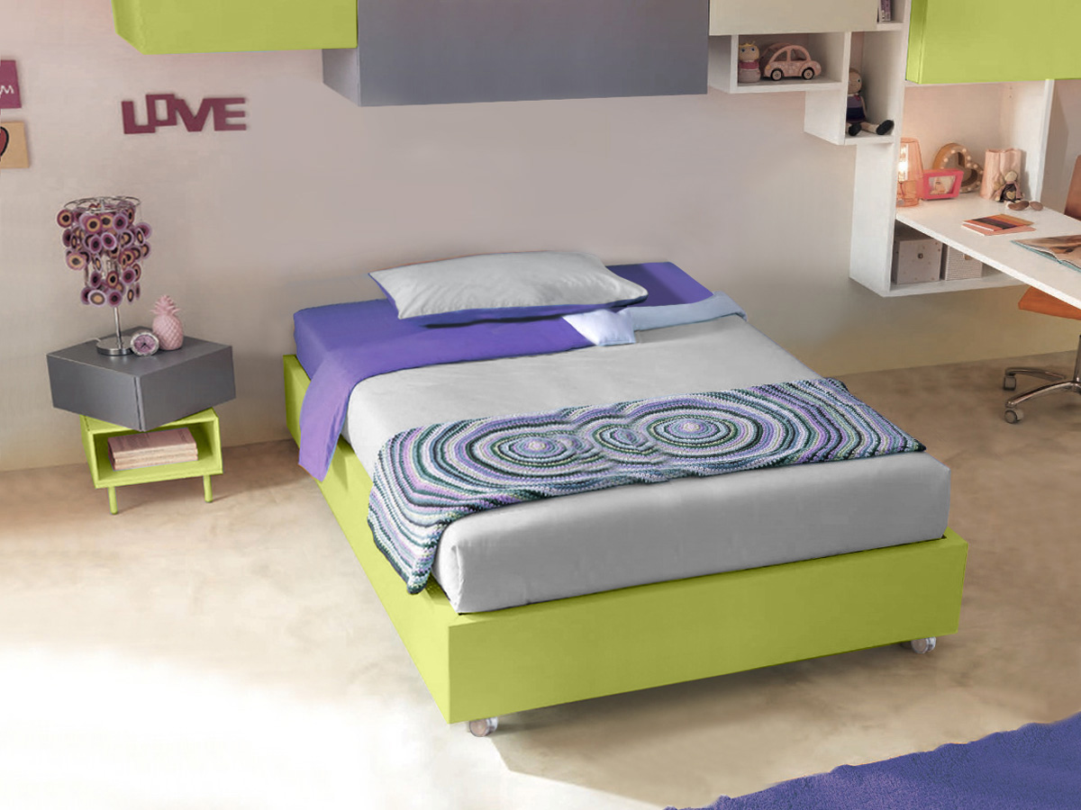 Letto sommier 140x200 con ruote Moretti Compact, finitura Verde cedro