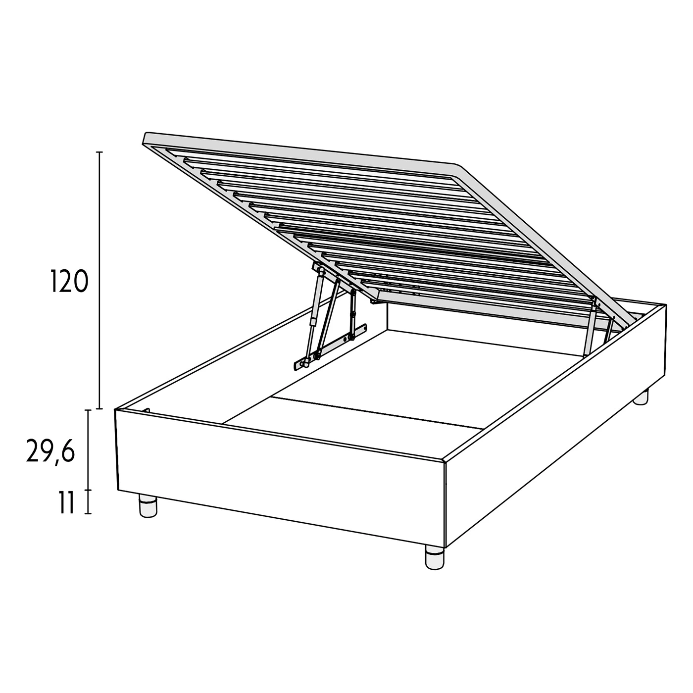 Letto sommier matrimoniale contenitore, finitura Bianco luce