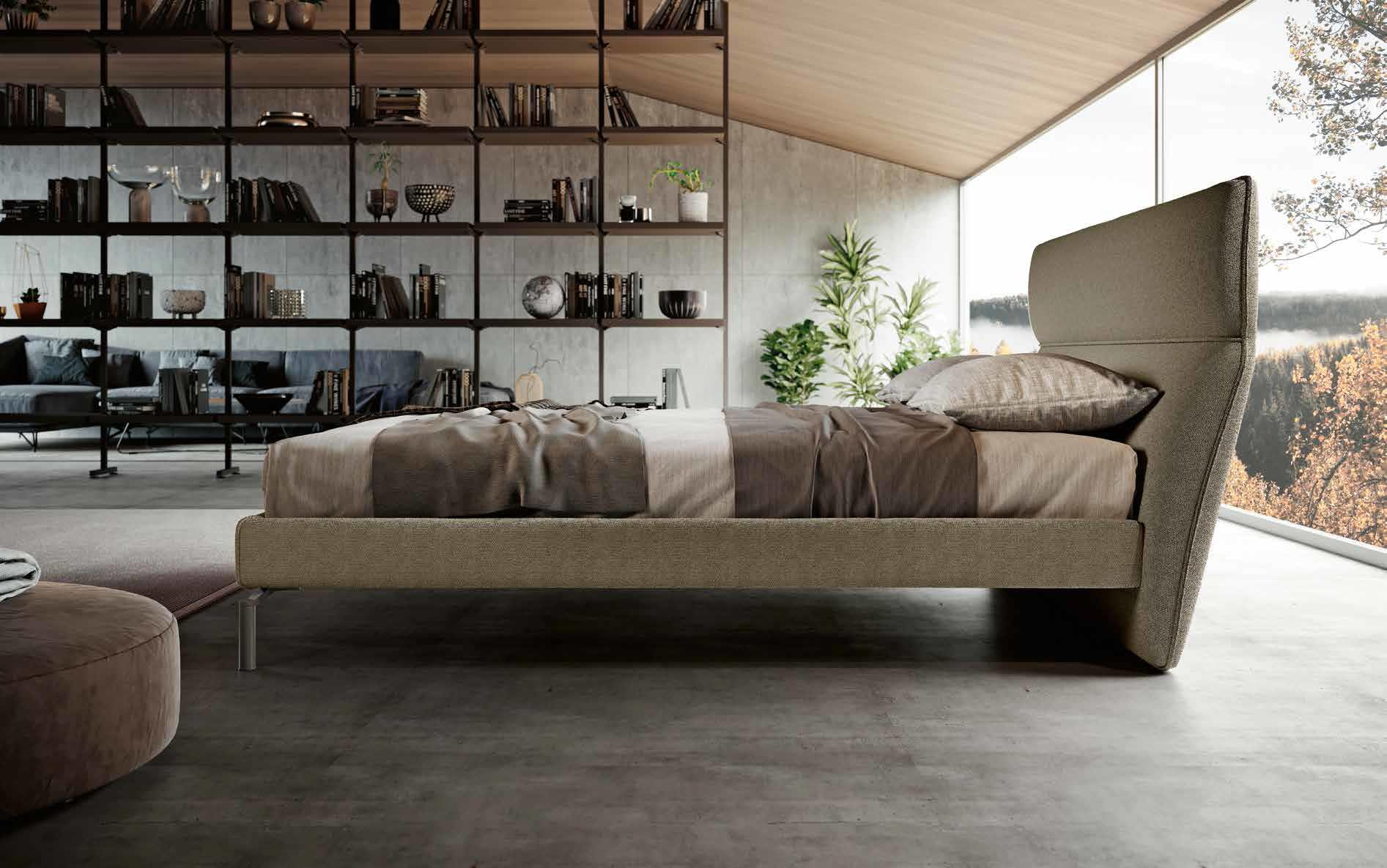 Letto matrimoniale verde militare, testata retrofinita