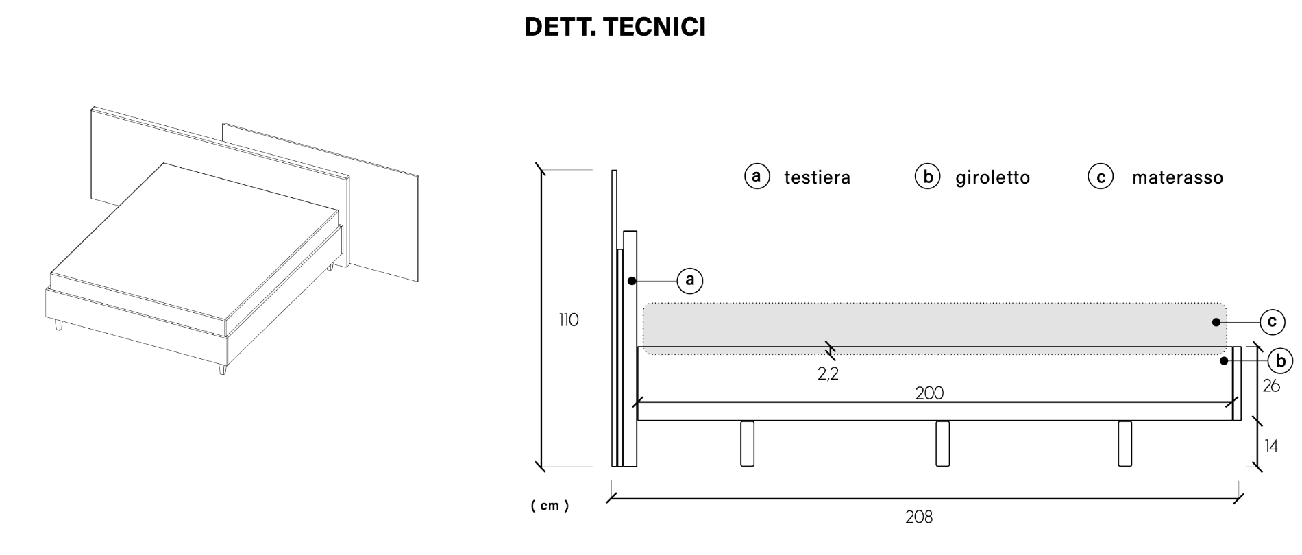 Camera matrimoniale con armadio scorrevole, letto e comodini, Cadiz e Cashmere