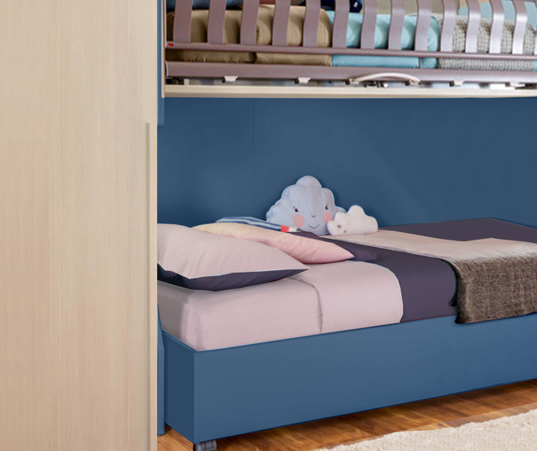 Letto piazza e mezza sommier con ruote, finitura Blu navy Zenzero Shop